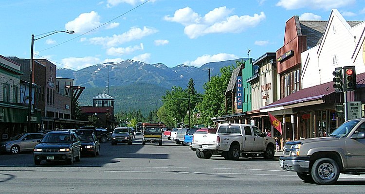 Downtown Whitefish and the mountains in a historical 2006 photograph